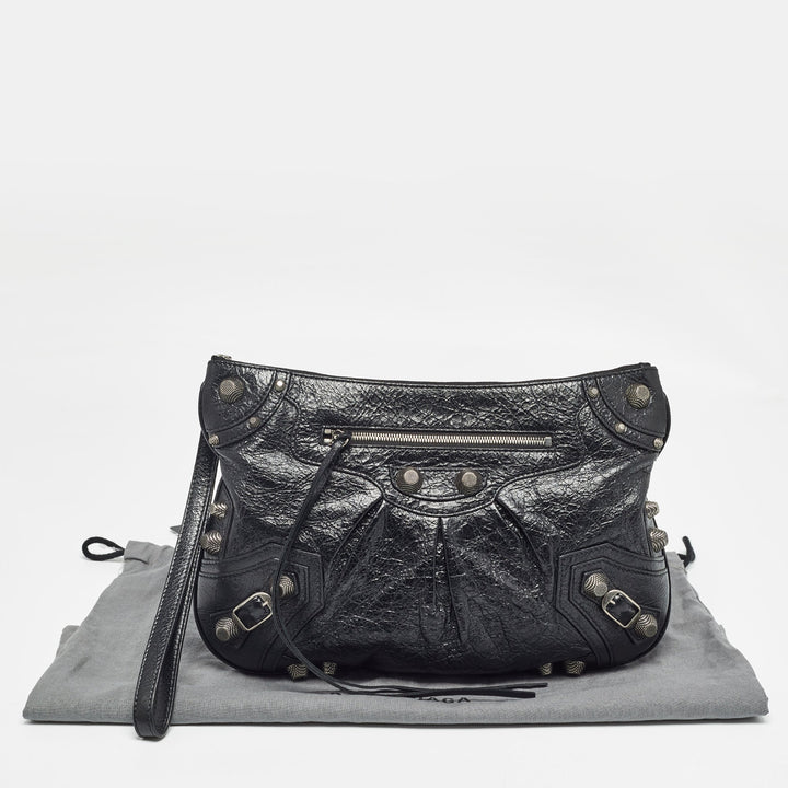 Top Quality Balenciaga Black Leather SGH Flat Wristlet Clutch