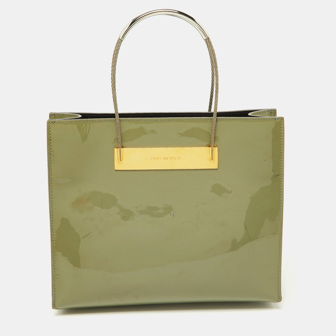 Top Quality Balenciaga Grey Patent Leather Small Cable Shopper Tote