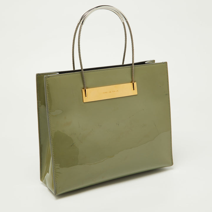 Top Quality Balenciaga Grey Patent Leather Small Cable Shopper Tote