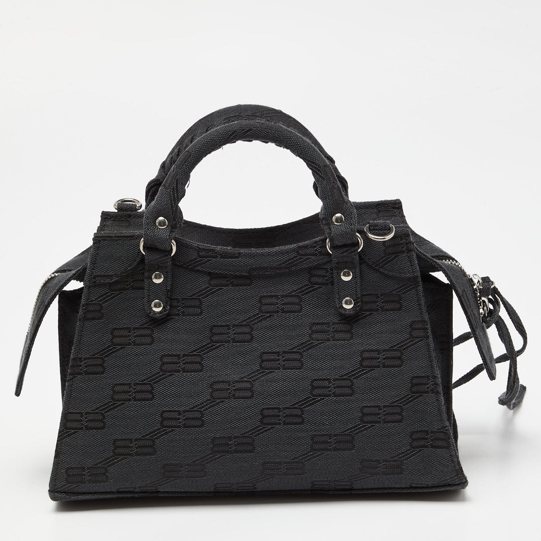Top Quality Balenciaga Black BB Monogram Canvas XS Neo Cagole Bag
