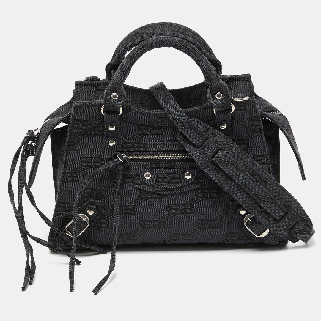 Top Quality Balenciaga Black BB Monogram Canvas XS Neo Cagole Bag