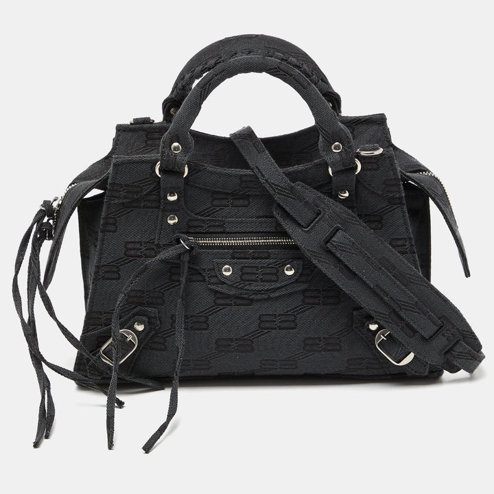 Top Quality Balenciaga Black BB Monogram Canvas XS Neo Cagole Bag