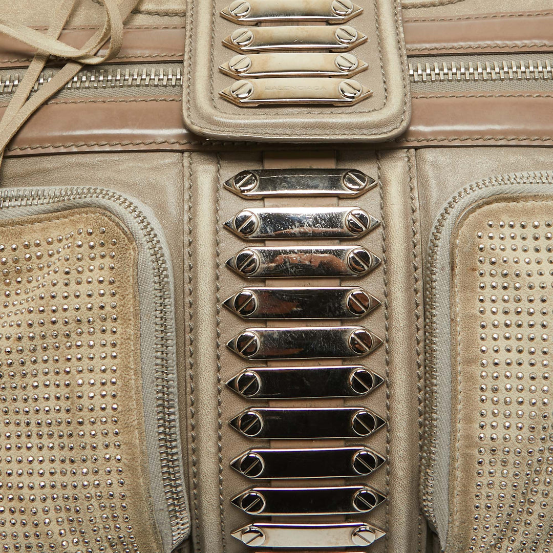 Top Quality Balenciaga Beige Leather Studded Sac Clous Motorcycle Bag
