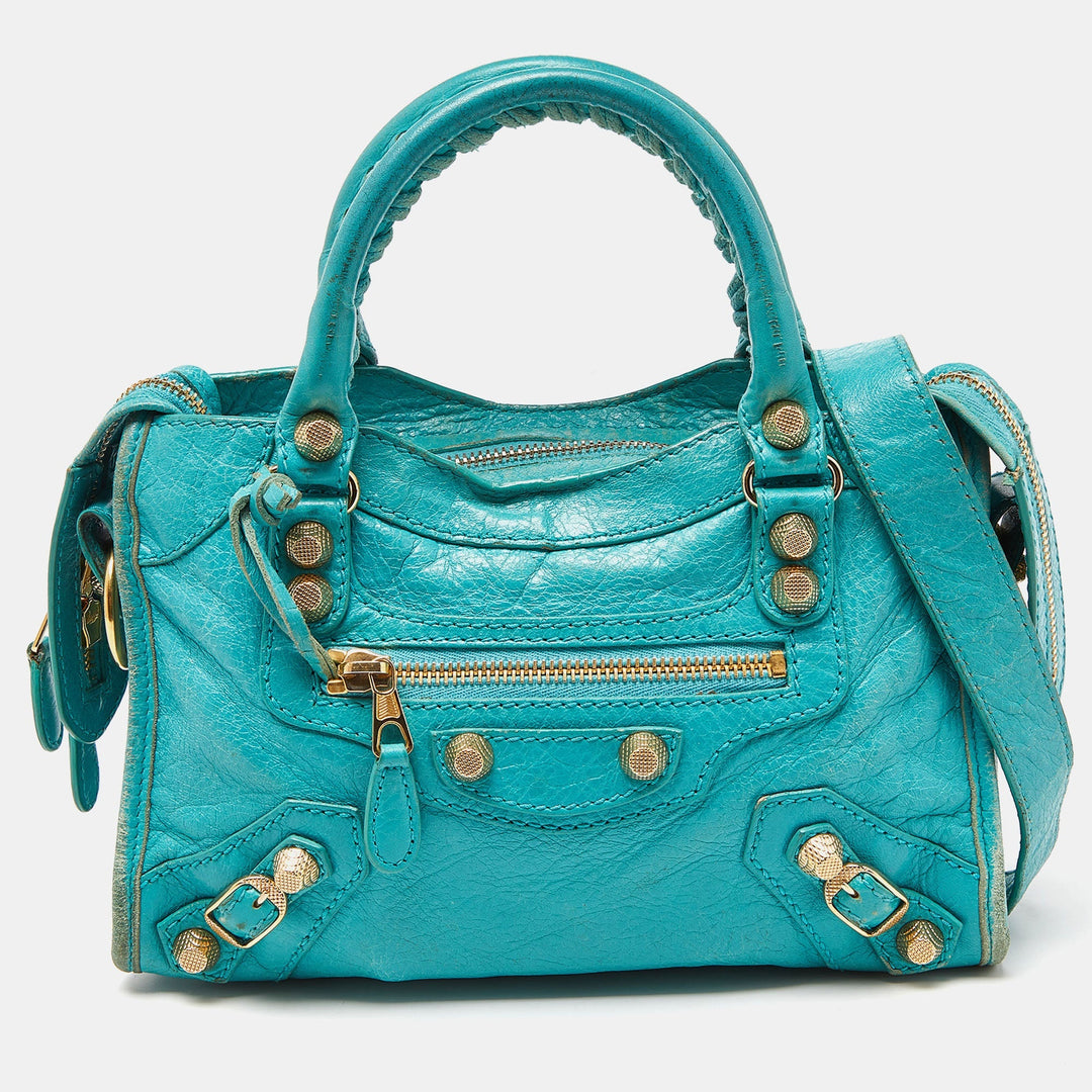 Top Quality Balenciaga Bleu Tropical Leather Mini Classic City Bag