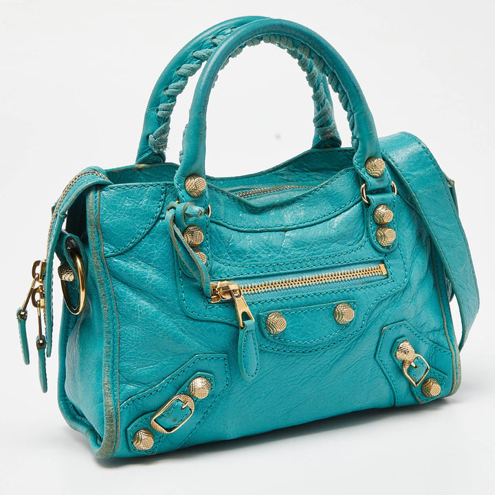 Top Quality Balenciaga Bleu Tropical Leather Mini Classic City Bag