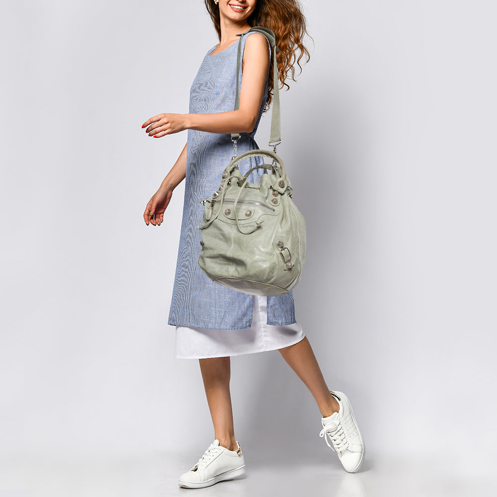 Top Quality Balenciaga Argent Leather GSH Pompon Hobo