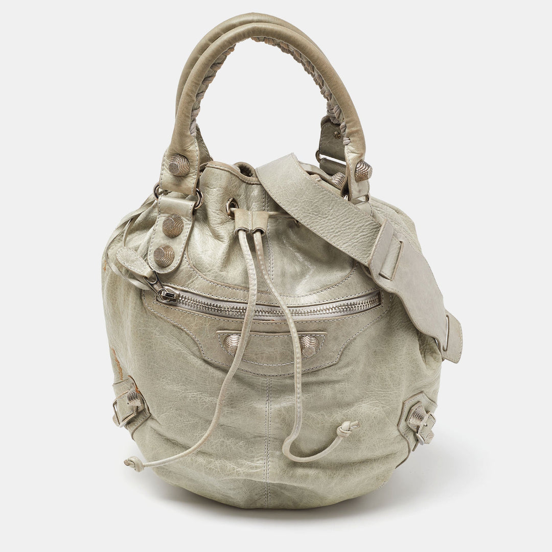 Top Quality Balenciaga Argent Leather GSH Pompon Hobo