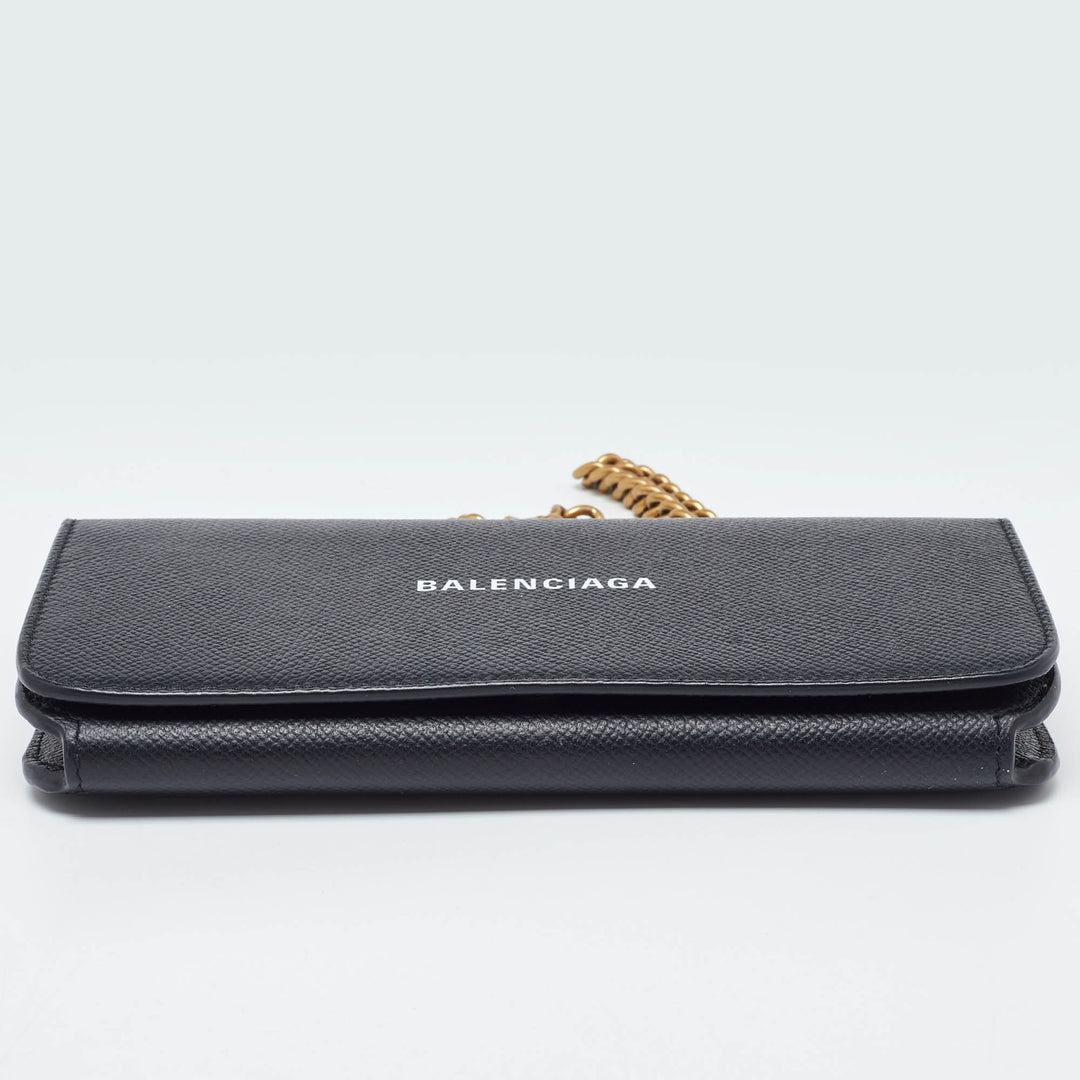 Top Quality Balenciaga Black Leather Everyday Wallet on Chain