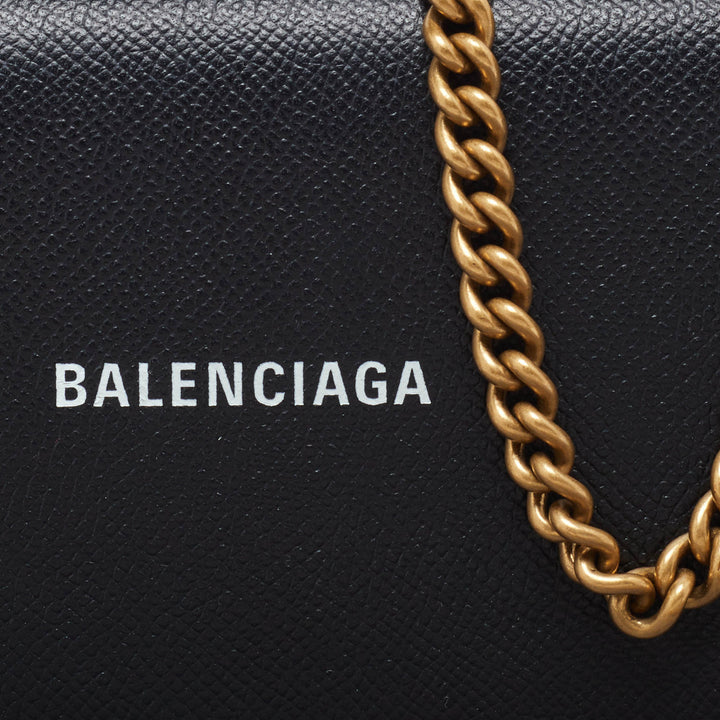Top Quality Balenciaga Black Leather Everyday Wallet on Chain