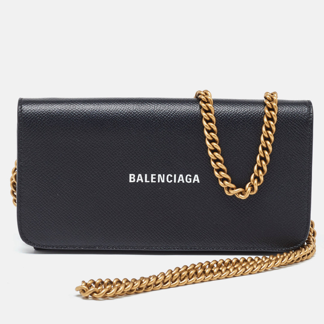 Top Quality Balenciaga Black Leather Everyday Wallet on Chain