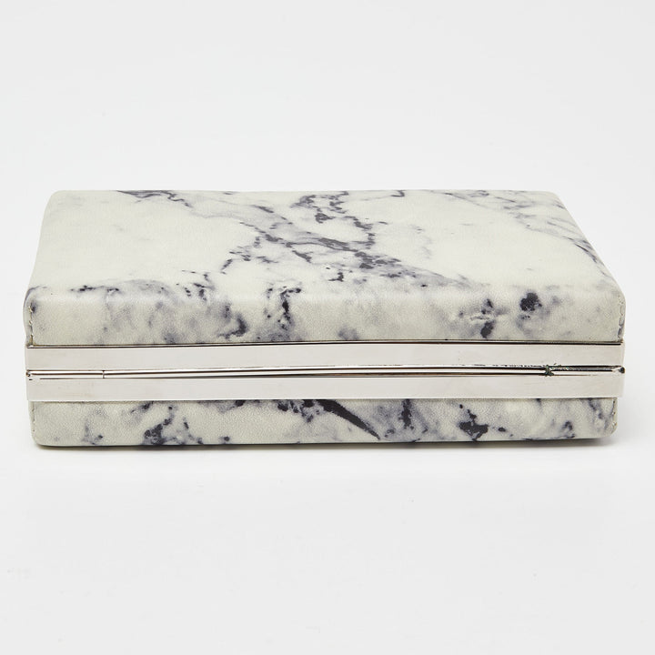 Top Quality Balenciaga Off White/Black Marble Leather Le Dix Minaudiere Box Clutch