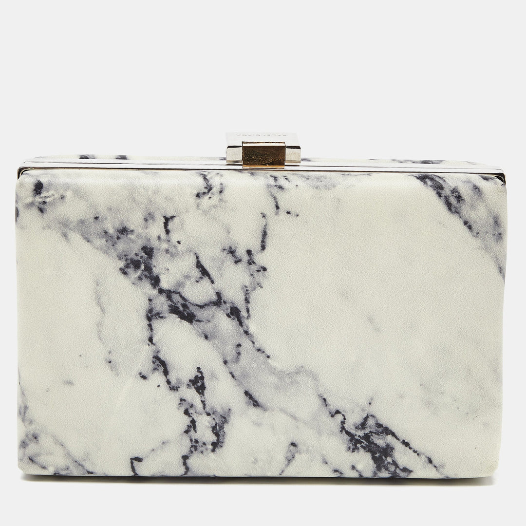 Top Quality Balenciaga Off White/Black Marble Leather Le Dix Minaudiere Box Clutch