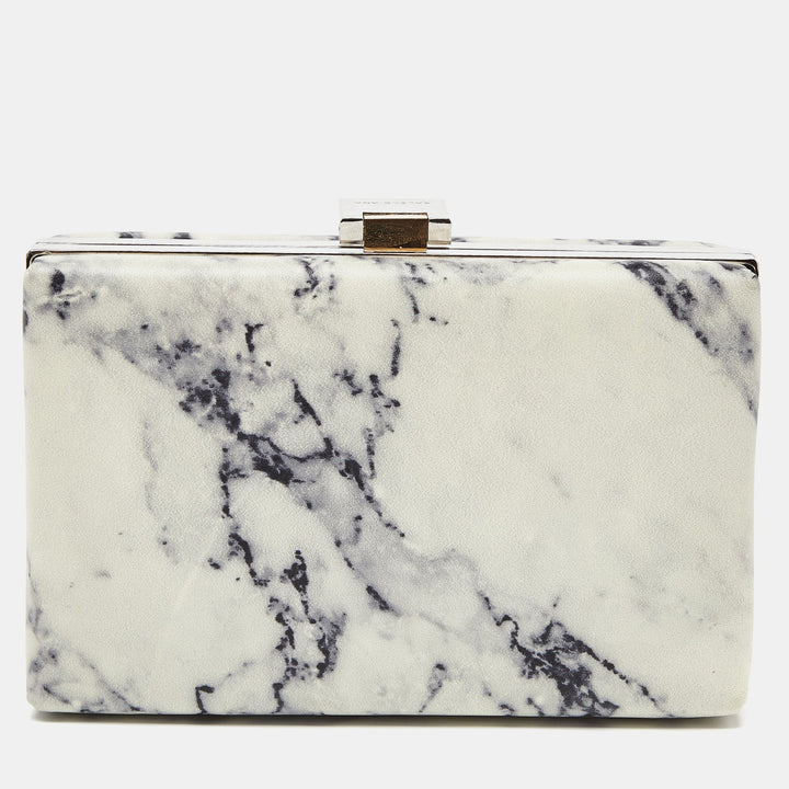 Top Quality Balenciaga Off White/Black Marble Leather Le Dix Minaudiere Box Clutch