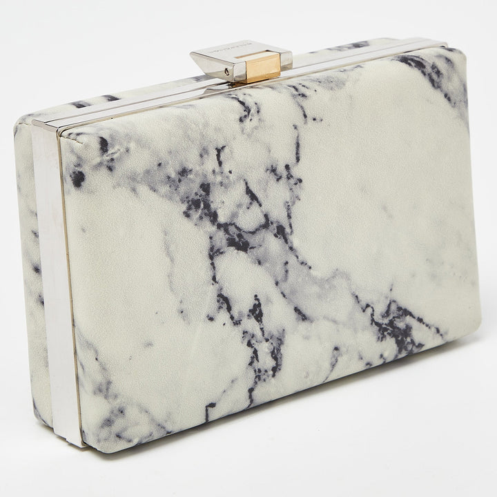 Top Quality Balenciaga Off White/Black Marble Leather Le Dix Minaudiere Box Clutch