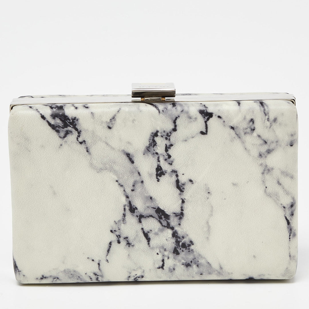 Top Quality Balenciaga Off White/Black Marble Leather Le Dix Minaudiere Box Clutch