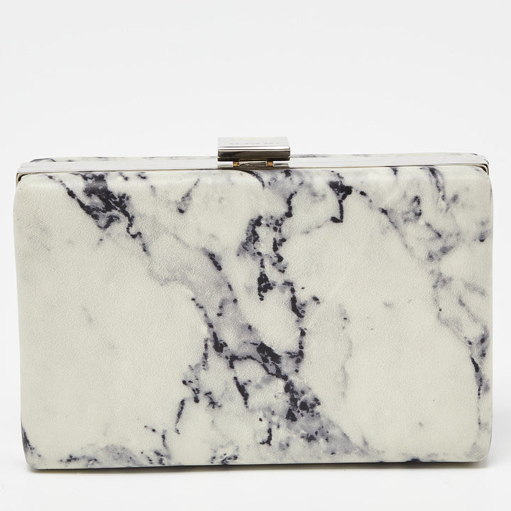 Top Quality Balenciaga Off White/Black Marble Leather Le Dix Minaudiere Box Clutch
