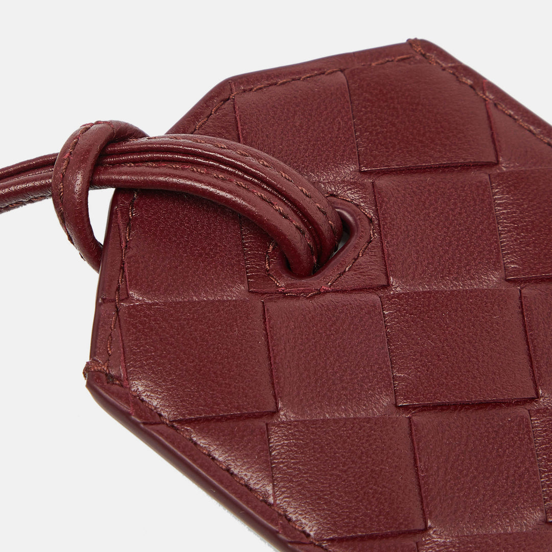 Bottega veneta Maroon Intrecciato Leather Name Tag Holder