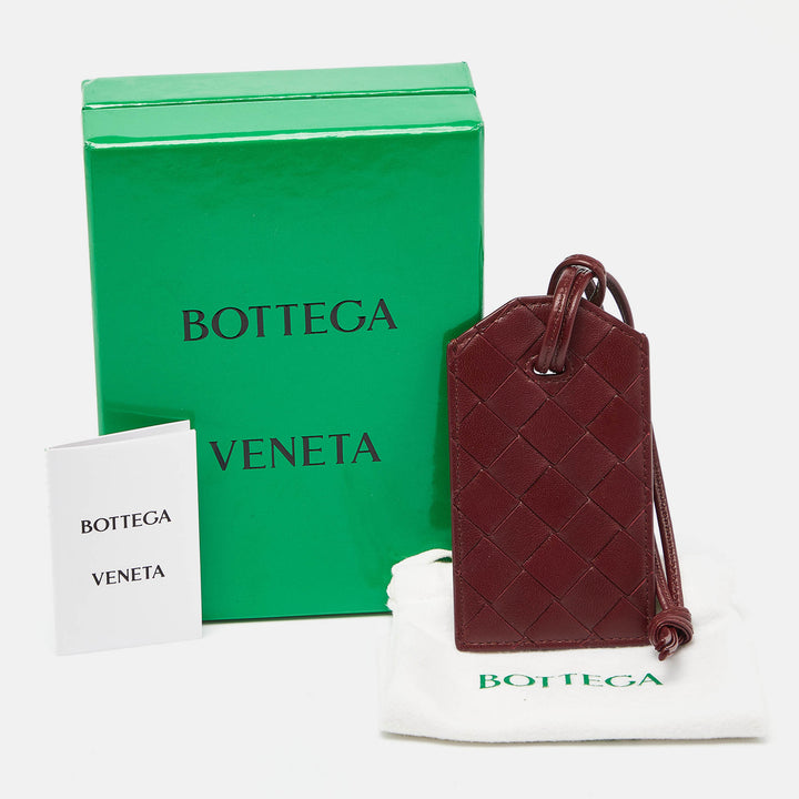 Bottega veneta Maroon Intrecciato Leather Name Tag Holder
