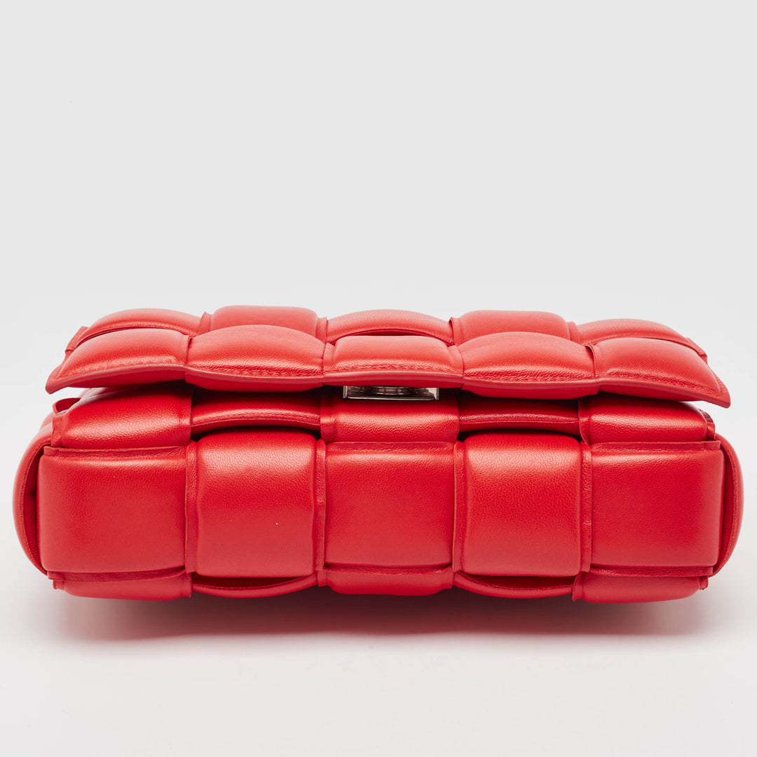 Bottega veneta Red Padded Leather Chain Cassette Shoulder Bag