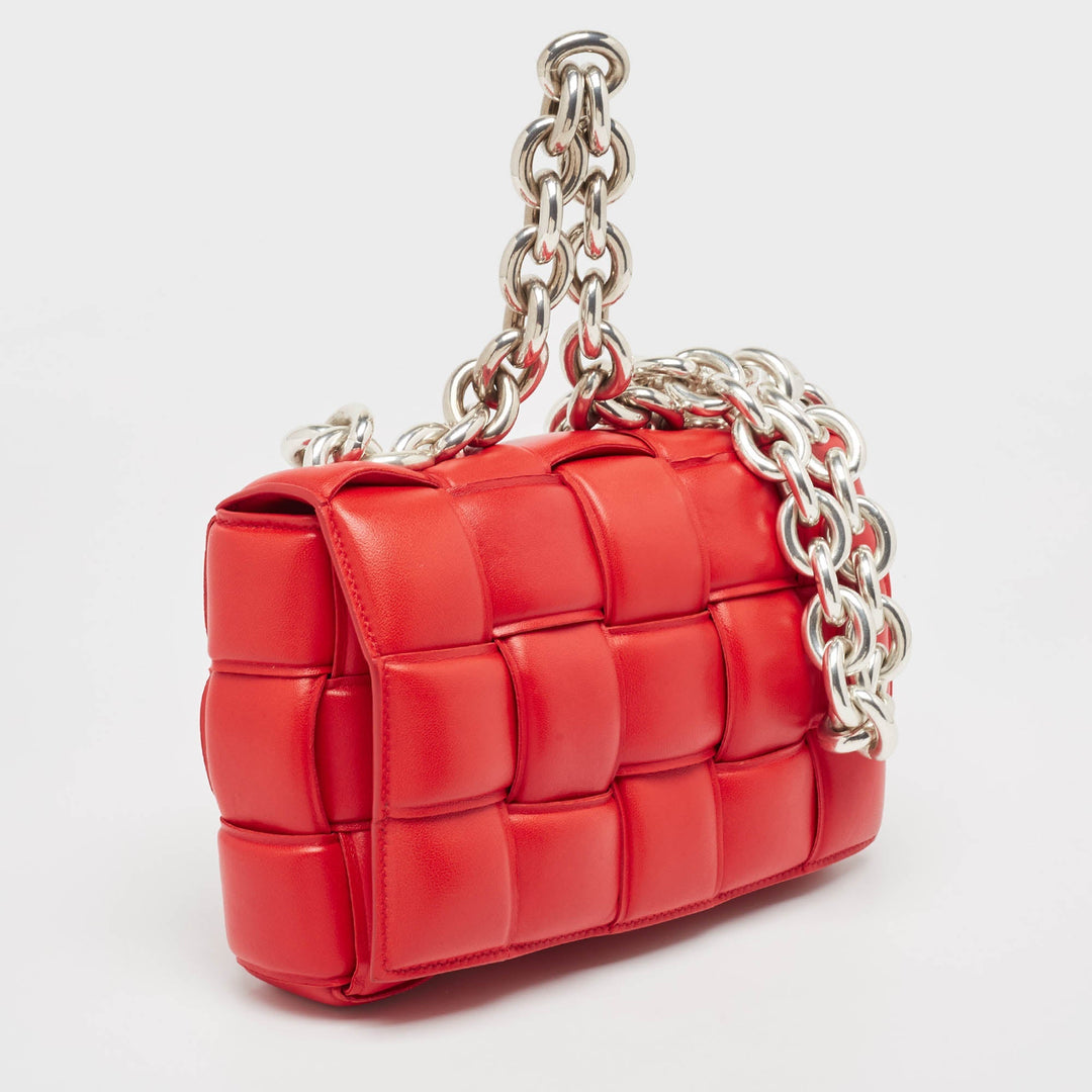Bottega veneta Red Padded Leather Chain Cassette Shoulder Bag