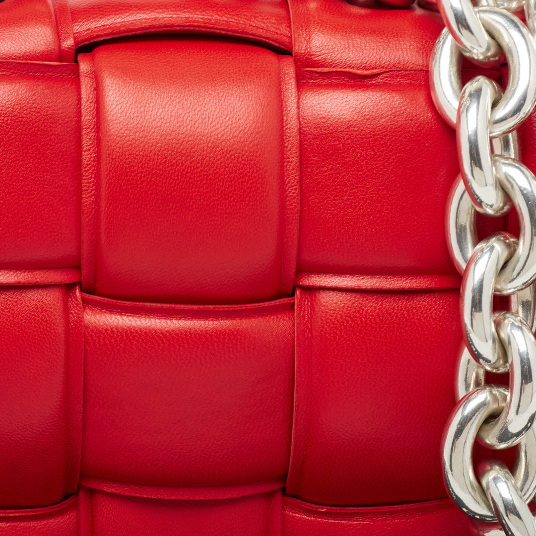 Bottega veneta Red Padded Leather Chain Cassette Shoulder Bag