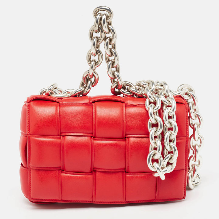 Bottega veneta Red Padded Leather Chain Cassette Shoulder Bag