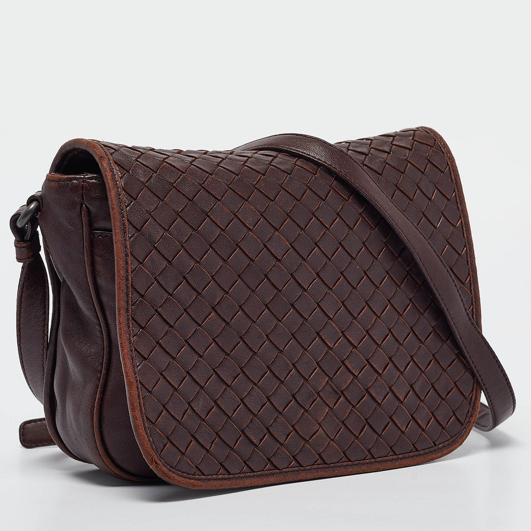 Bottega veneta Burgundy Intrecciato Leather Flap Crossbody Bag