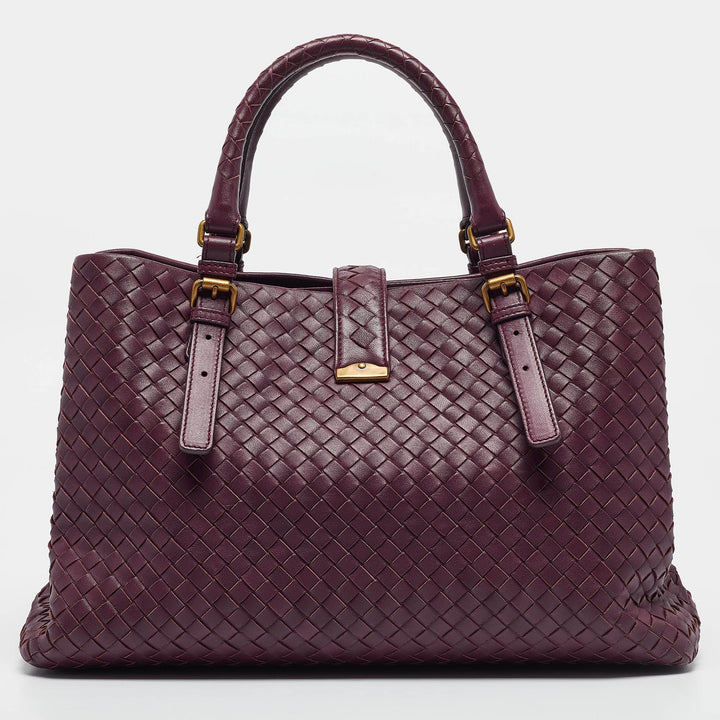 Bottega veneta Plum Intrecciato Leather Medium Roma Tote