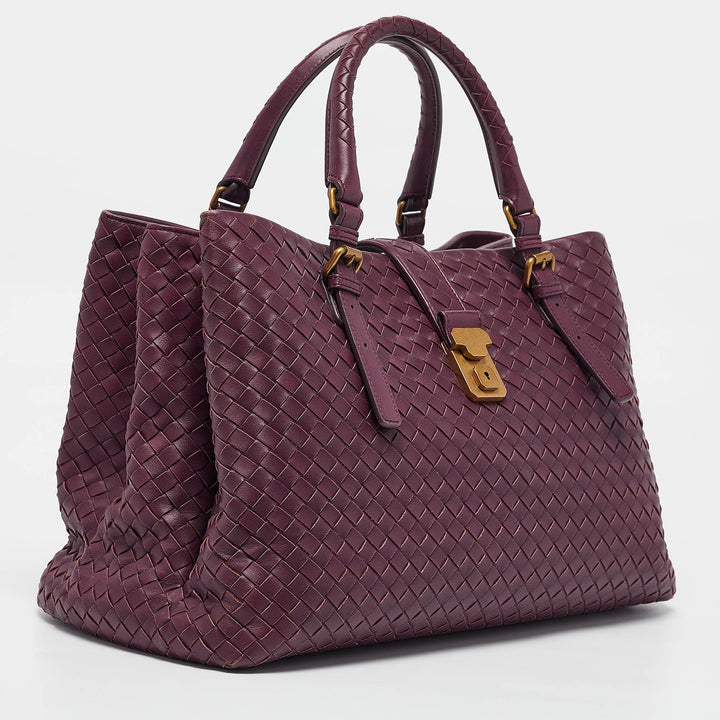 Bottega veneta Plum Intrecciato Leather Medium Roma Tote