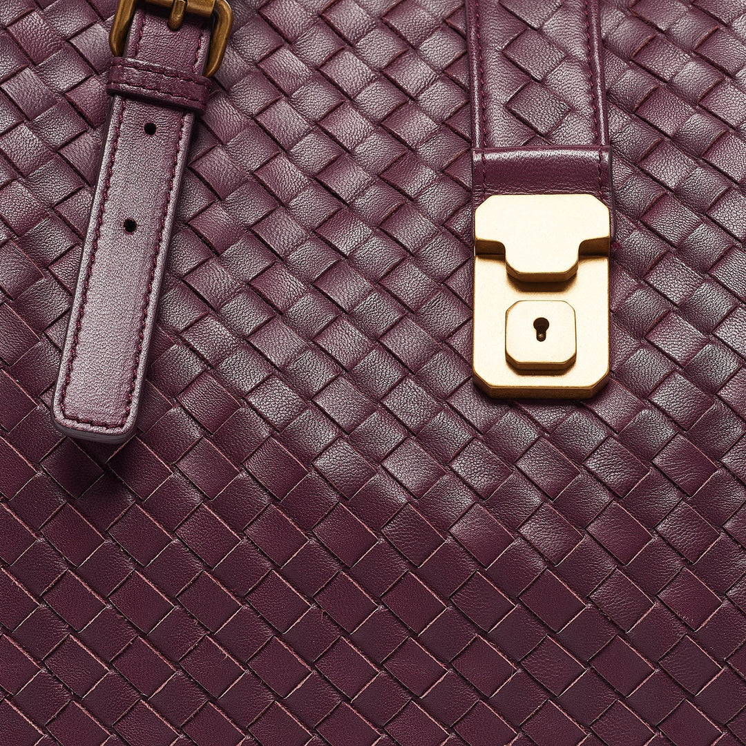 Bottega veneta Plum Intrecciato Leather Medium Roma Tote