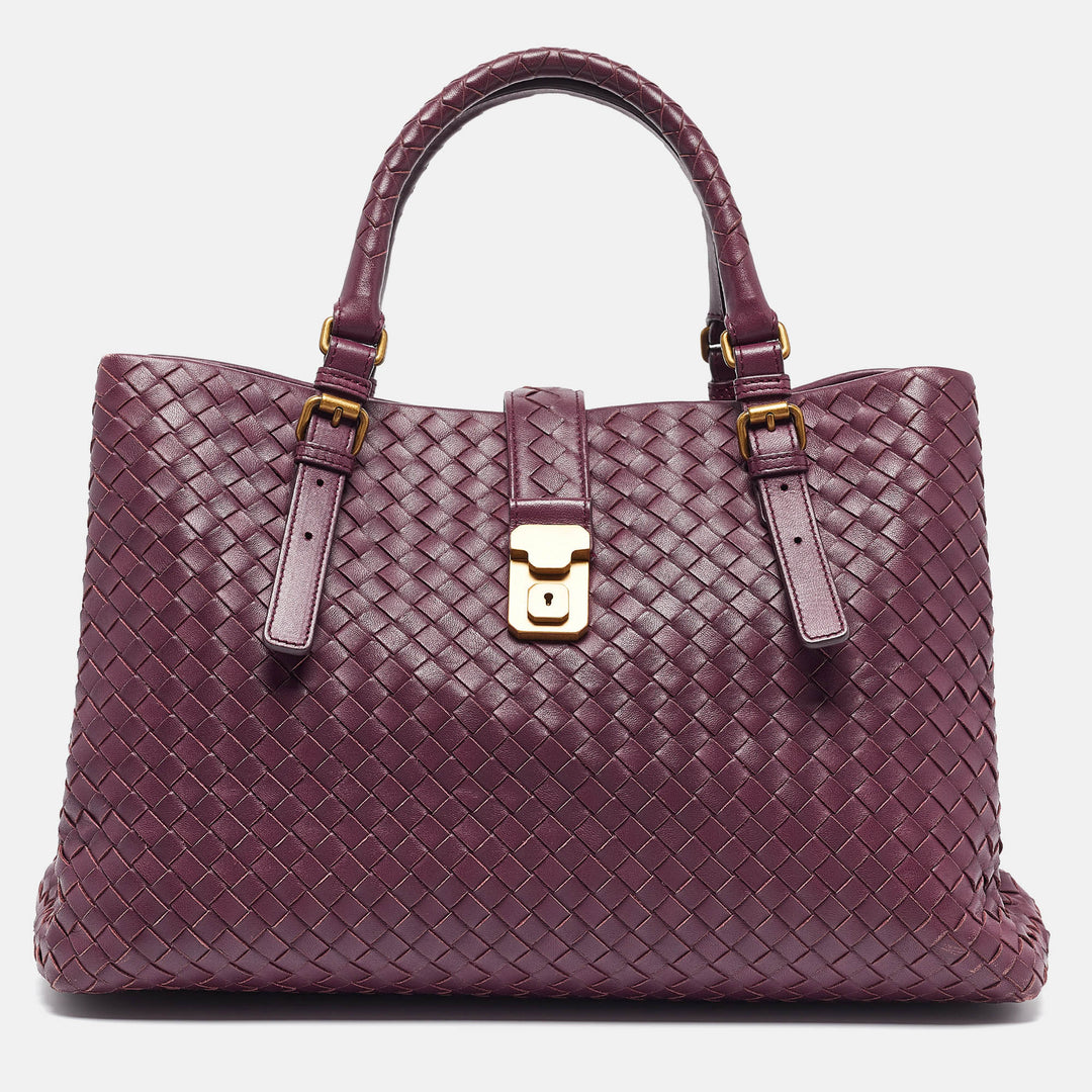 Bottega veneta Plum Intrecciato Leather Medium Roma Tote