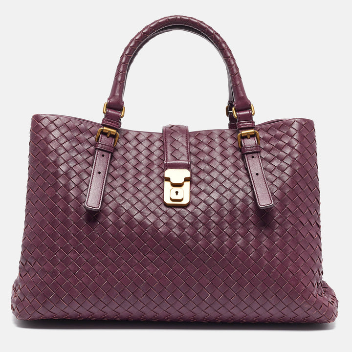Bottega veneta Plum Intrecciato Leather Medium Roma Tote