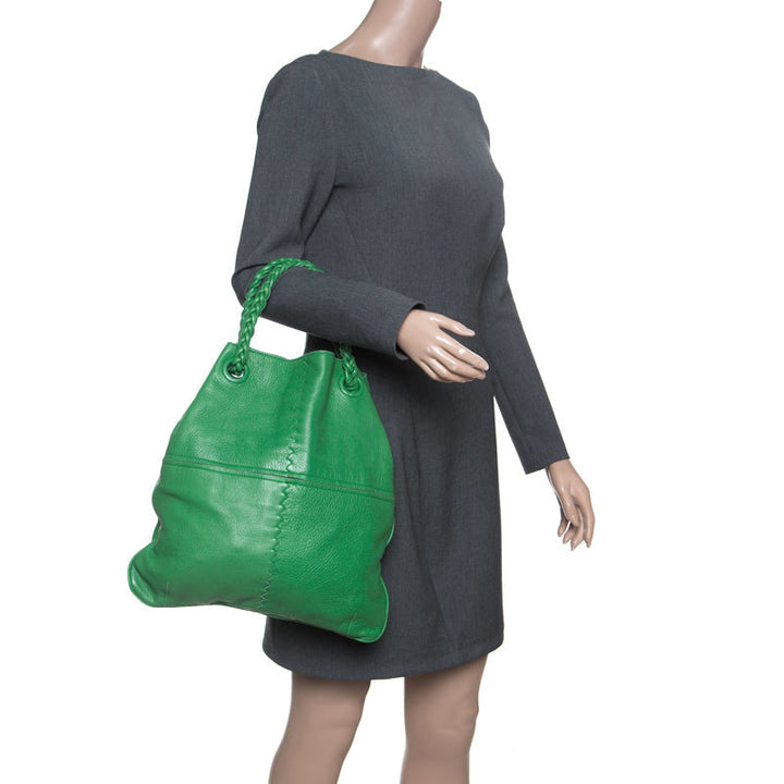 Bottega veneta Green Leather Braided Handle Hobo