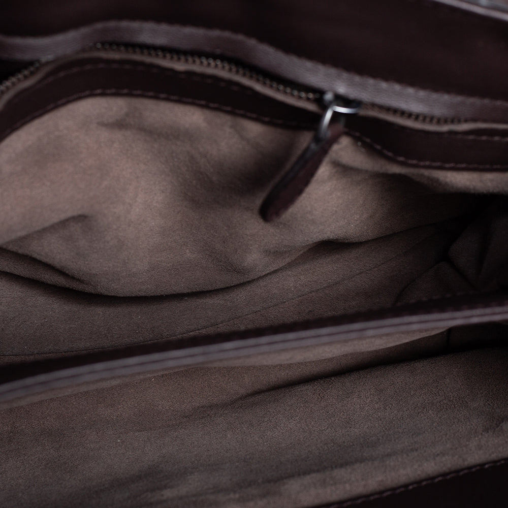 Bottega veneta Brown Intrecciato Karung and Watersnake Detail Flap Shoulder Bag