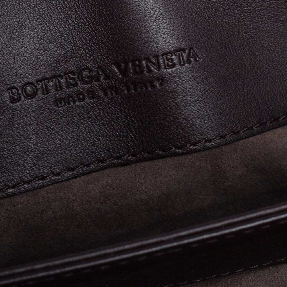 Bottega veneta Brown Intrecciato Karung and Watersnake Detail Flap Shoulder Bag