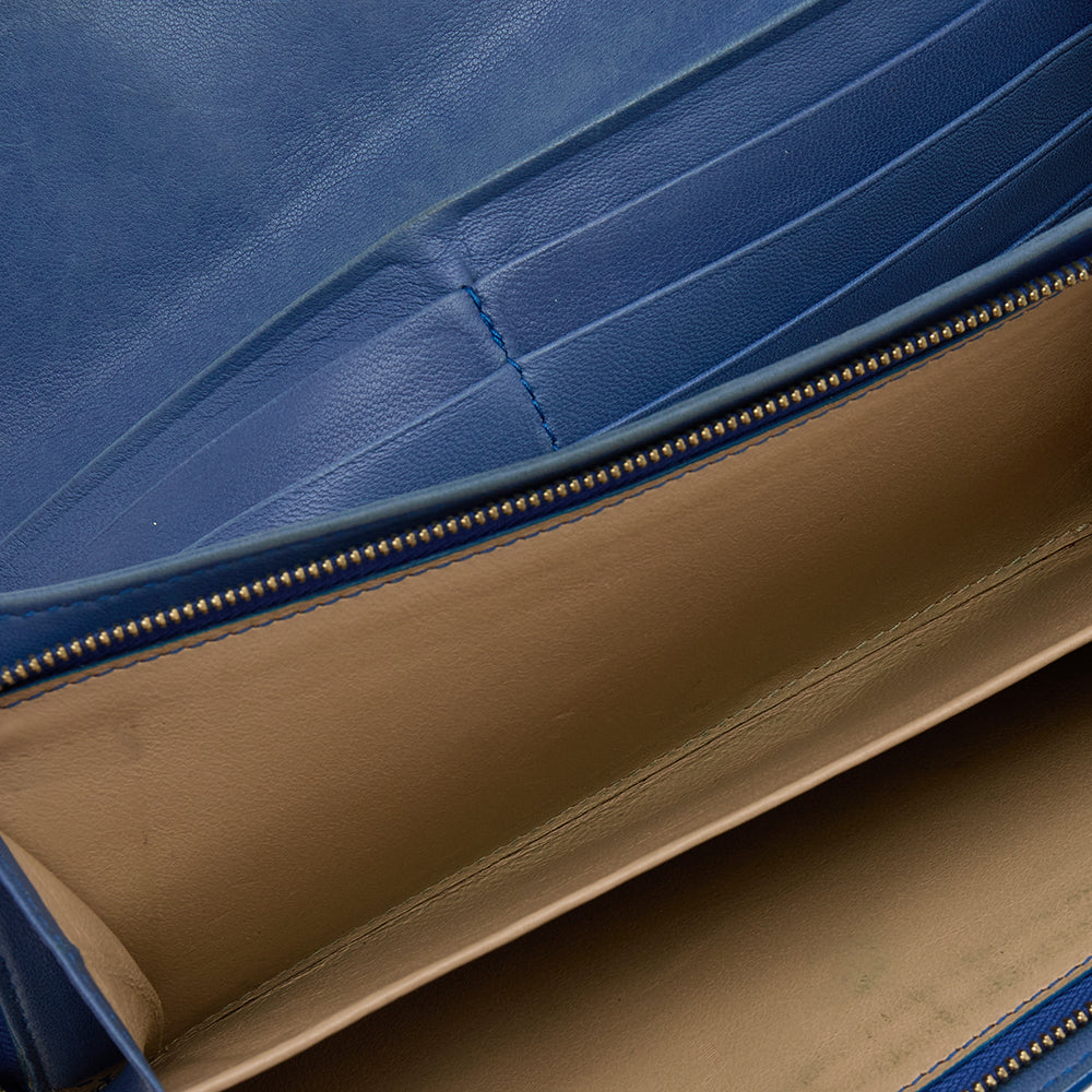 Bottega veneta Blue Intrecciato Leather Continental Flap Wallet