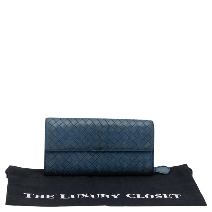Bottega veneta Blue Intrecciato Leather Continental Flap Wallet
