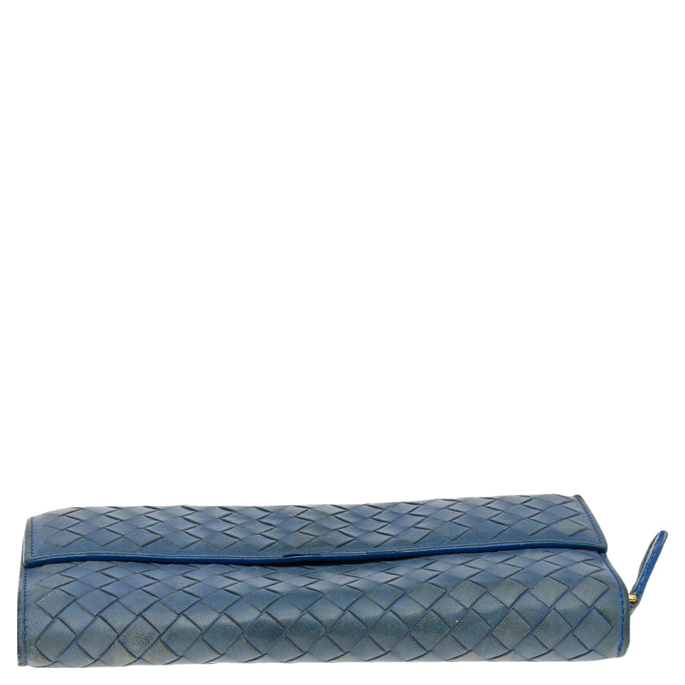 Bottega veneta Blue Intrecciato Leather Continental Flap Wallet