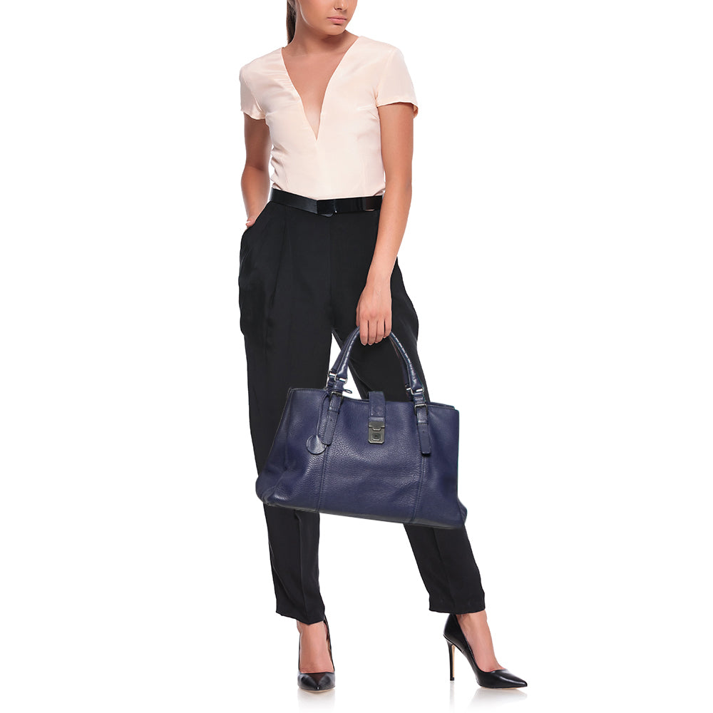 Bottega veneta Blue Cervo Leather Medium Roma Tote