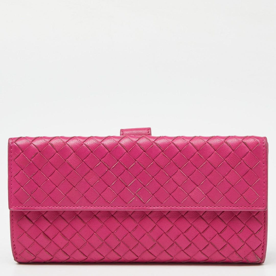 Bottega veneta Pink Intrecciato Leather Flap Continental Wallet