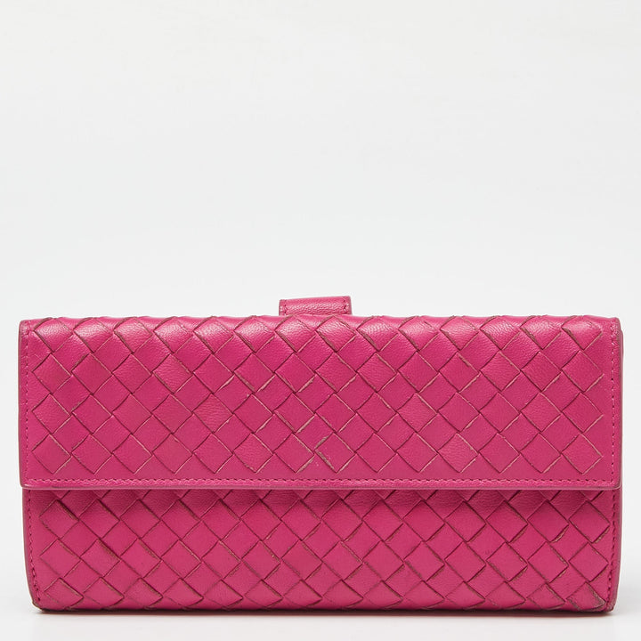 Bottega veneta Pink Intrecciato Leather Flap Continental Wallet