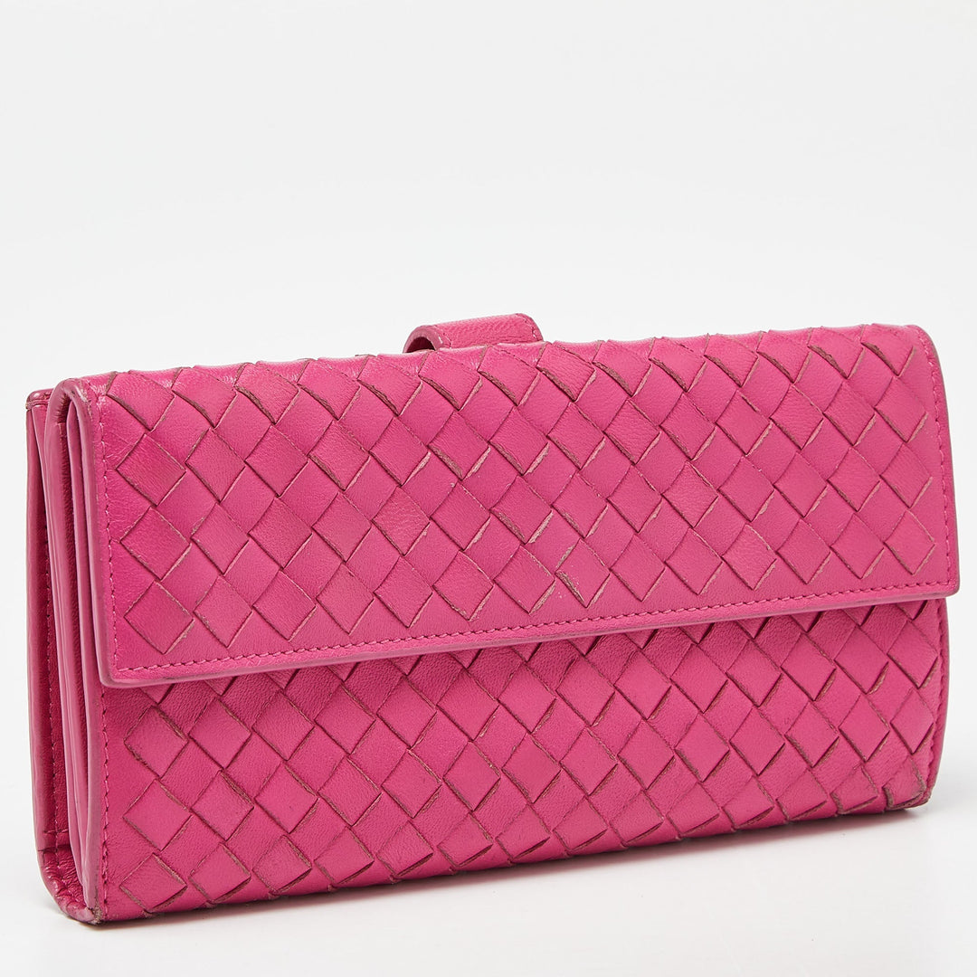 Bottega veneta Pink Intrecciato Leather Flap Continental Wallet
