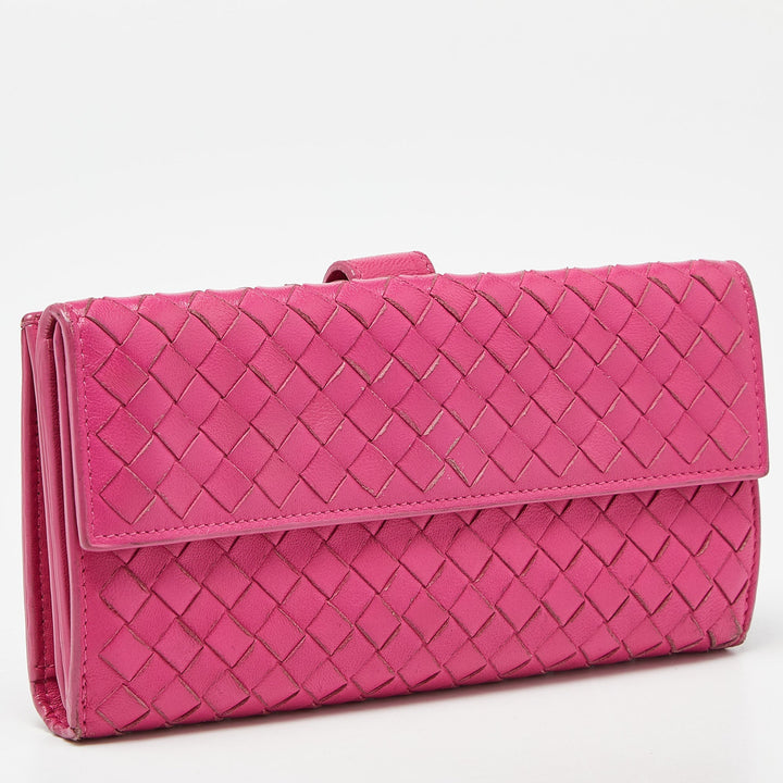 Bottega veneta Pink Intrecciato Leather Flap Continental Wallet