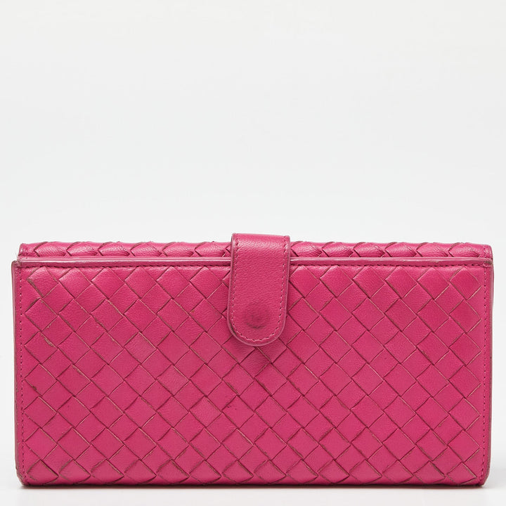Bottega veneta Pink Intrecciato Leather Flap Continental Wallet