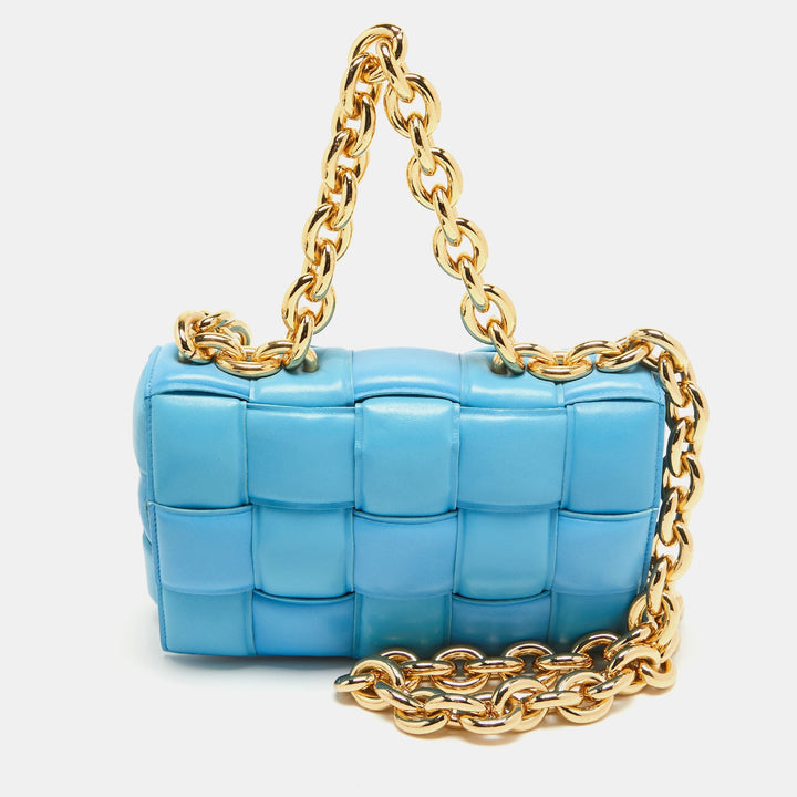 Bottega veneta Blue Intrecciato Leather Cassette Padded Chain Bag