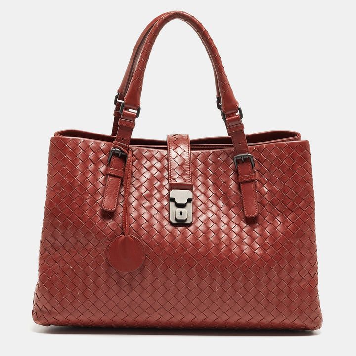 Bottega veneta  Maroon Intrecciato Leather Medium Roma Tote