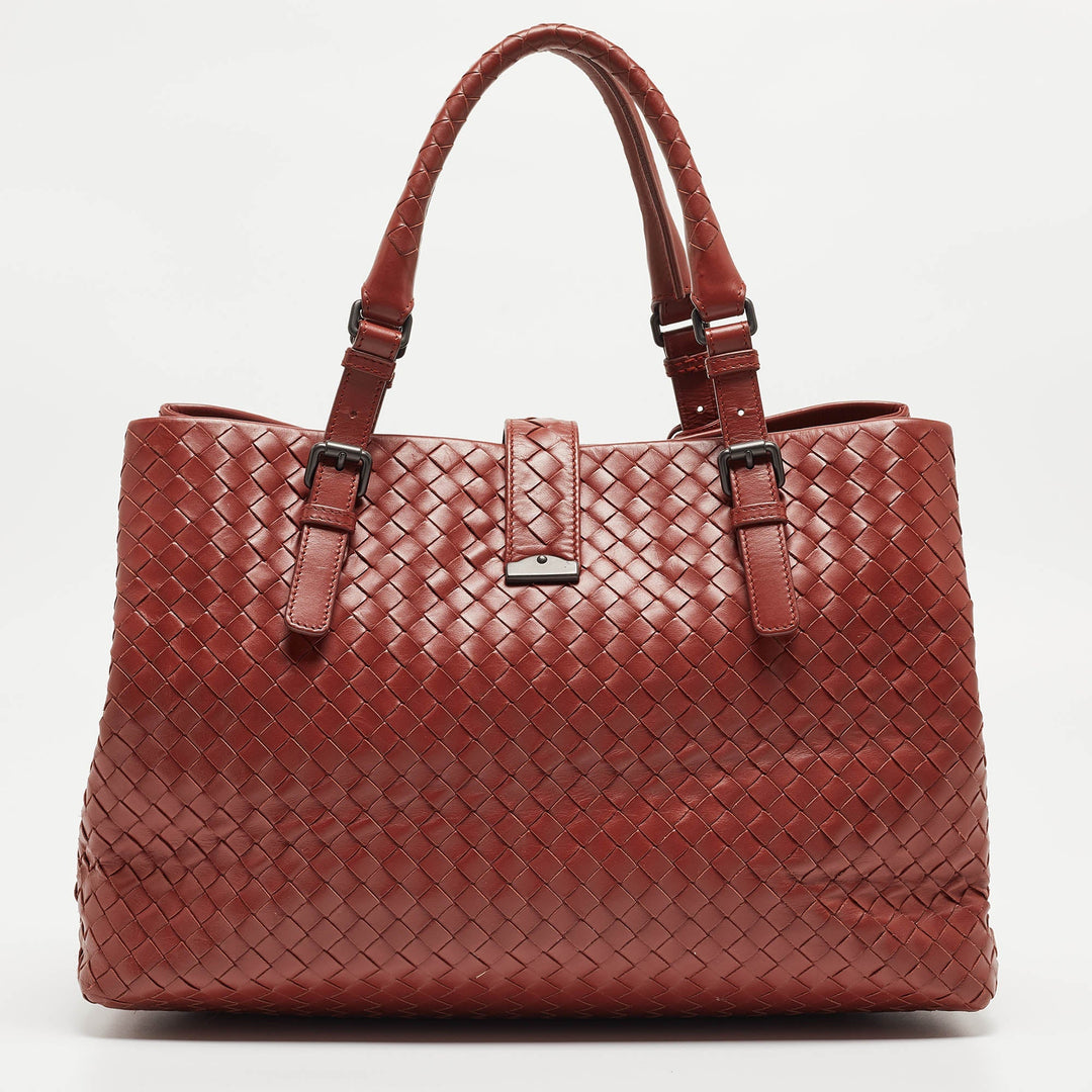 Bottega veneta  Maroon Intrecciato Leather Medium Roma Tote
