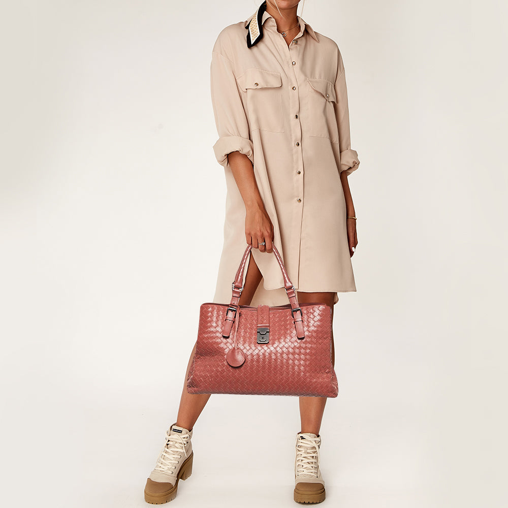 Bottega veneta  Maroon Intrecciato Leather Medium Roma Tote