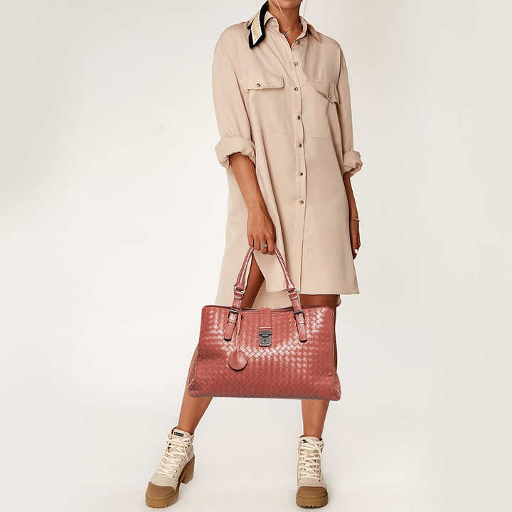 Bottega veneta  Maroon Intrecciato Leather Medium Roma Tote