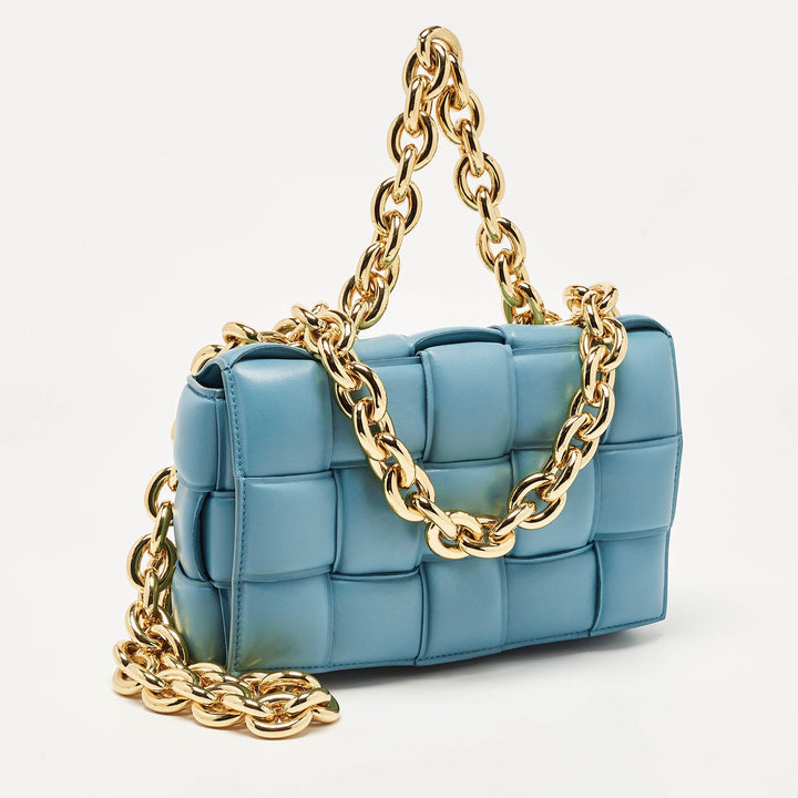 Bottega veneta Blue Padded Leather Chain Cassette Shoulder Bag
